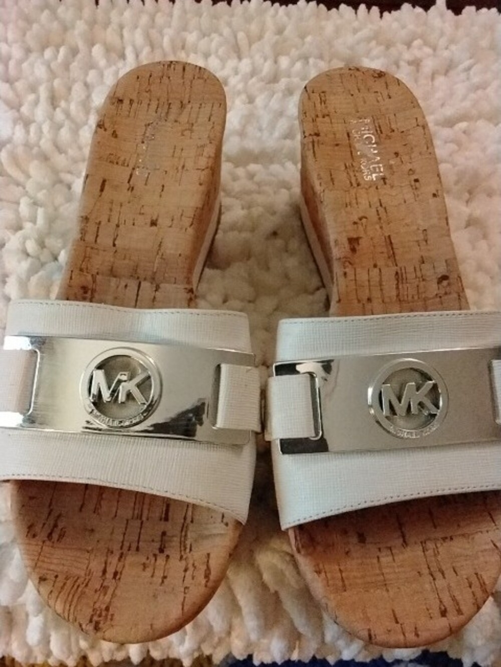 Michael Kors White Cork Slide Mules with Silver MK Emblem - Picture 5 of 6